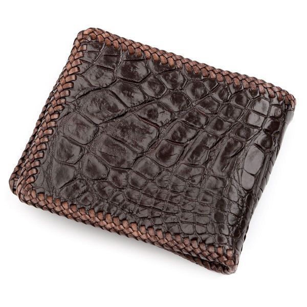Мужское портмоне&nbsp;CROCODILE LEATHER с двумя отделениями для купюр шестью ячейками для карт из кожи крокодила коричневое BS18229 18229 фото